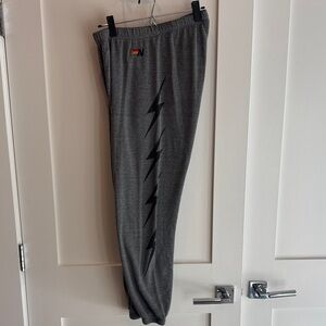 Aviator Nation Charcoal Joggers with Lightning Bolts in adult unisex size large